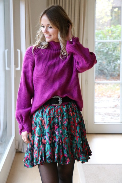 Pull magenta col montant
