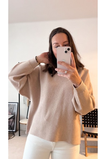 Pull taupe col montant